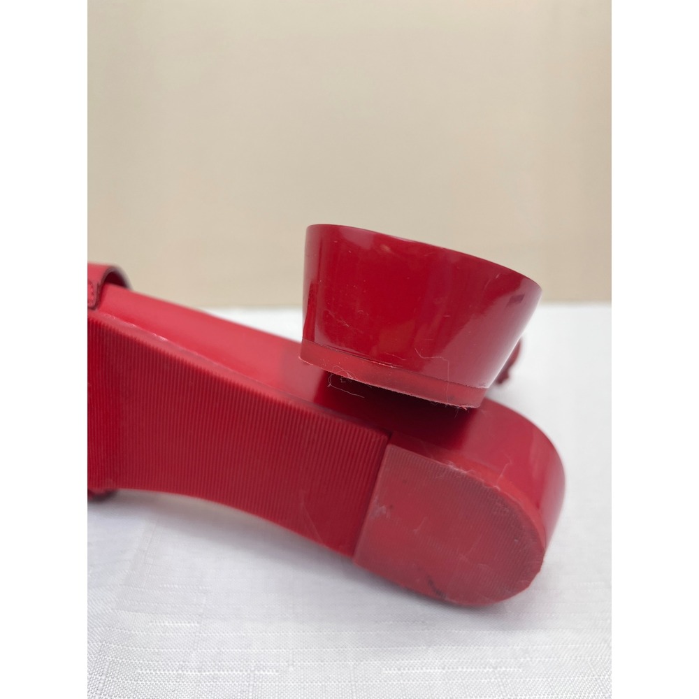 Tory Burch Miller Wedge Sandals Womens Red Good Logo Patent Leather Slides - Picture 6 of 10